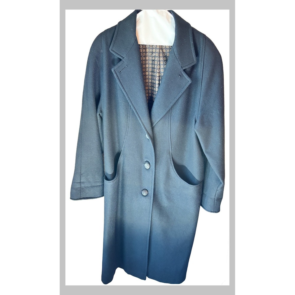 Vintage Jofeld by Forstmann Black Wool Blend Overcoat Long Trench Coat Men L
